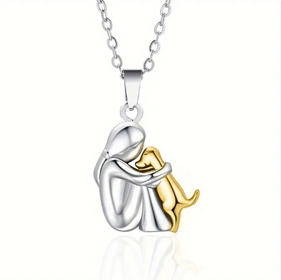 Collier fillette et son chien en or
