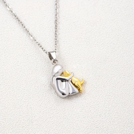 Collier fillette et son chien en or
