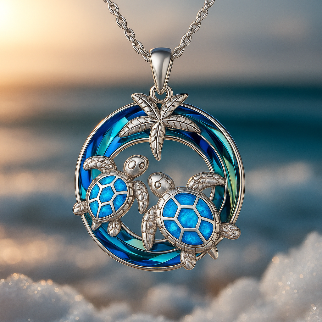 Collier avec tortue, cercle et opale en or