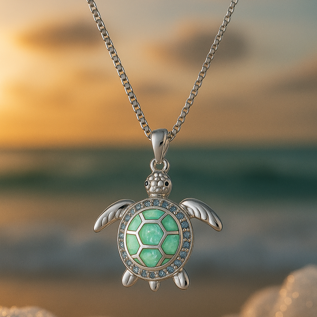 Collier avec tortue et opale turquoise en or