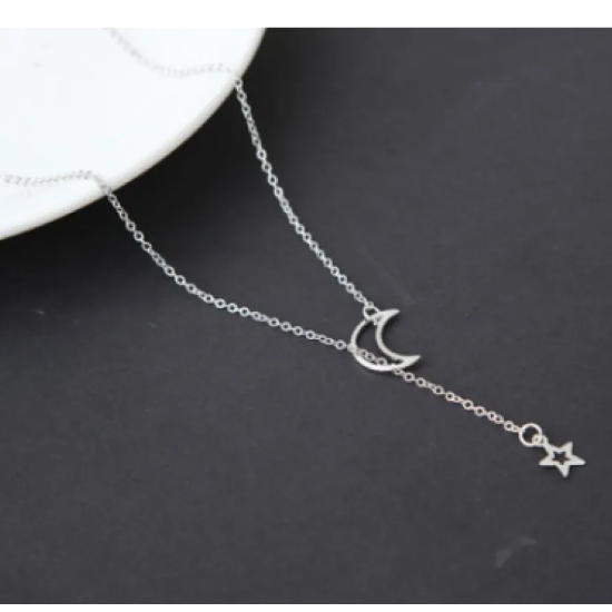 Collier court lune étoile en or