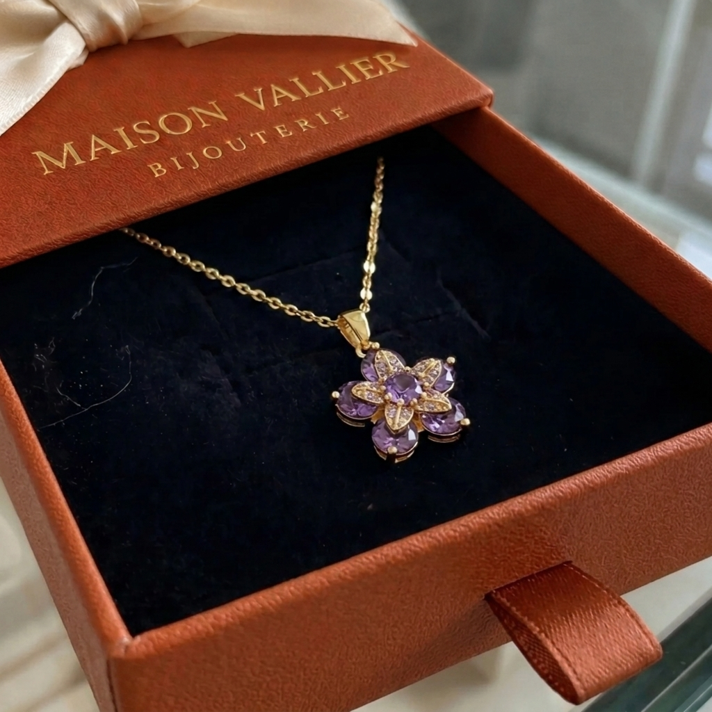 Collier de fleurs Amelyth violet en or