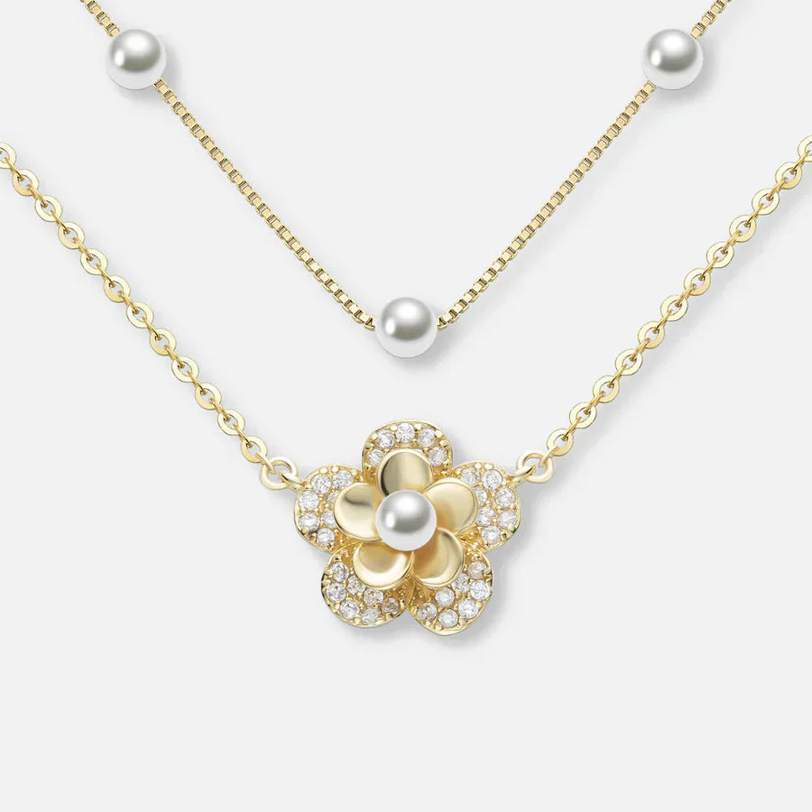 Collier de fleurs avec perles doubles en or