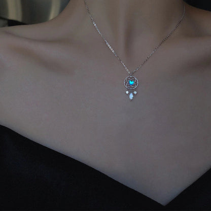 Collier de lune argenté en cristal Pêcheur de rêves