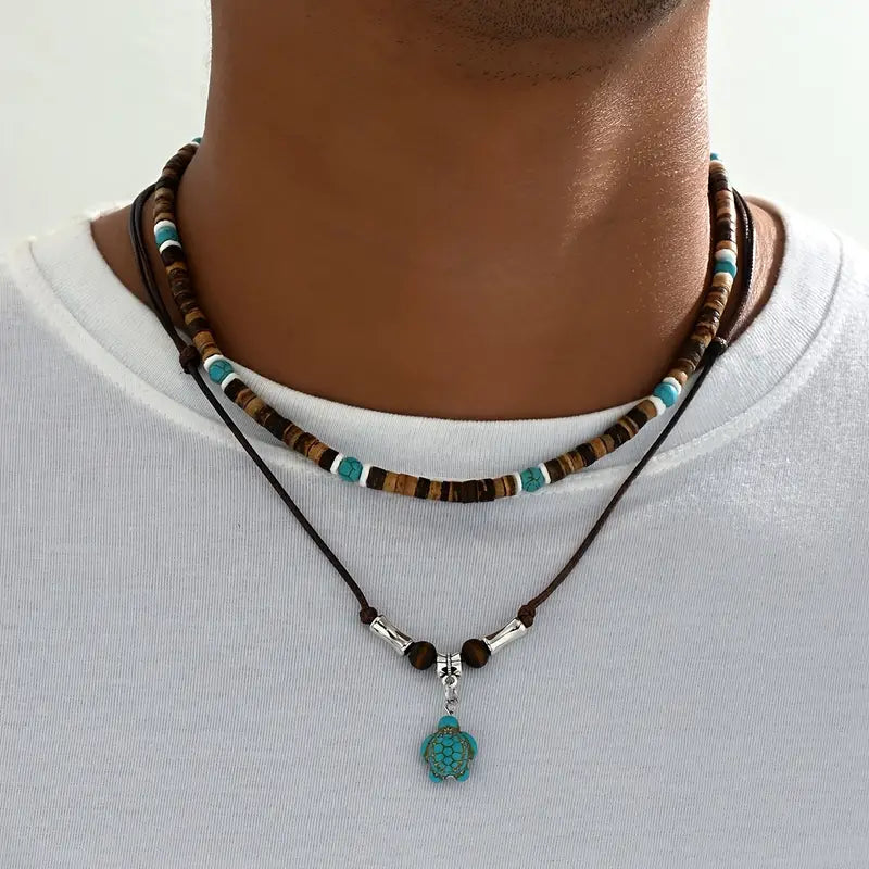 Collier de luxe pour hommes avec des perles en turquoise en œil de tigre en or