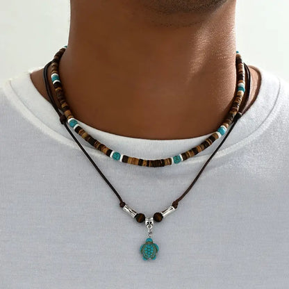Collier de luxe pour hommes avec des perles en turquoise et en œil de tigre