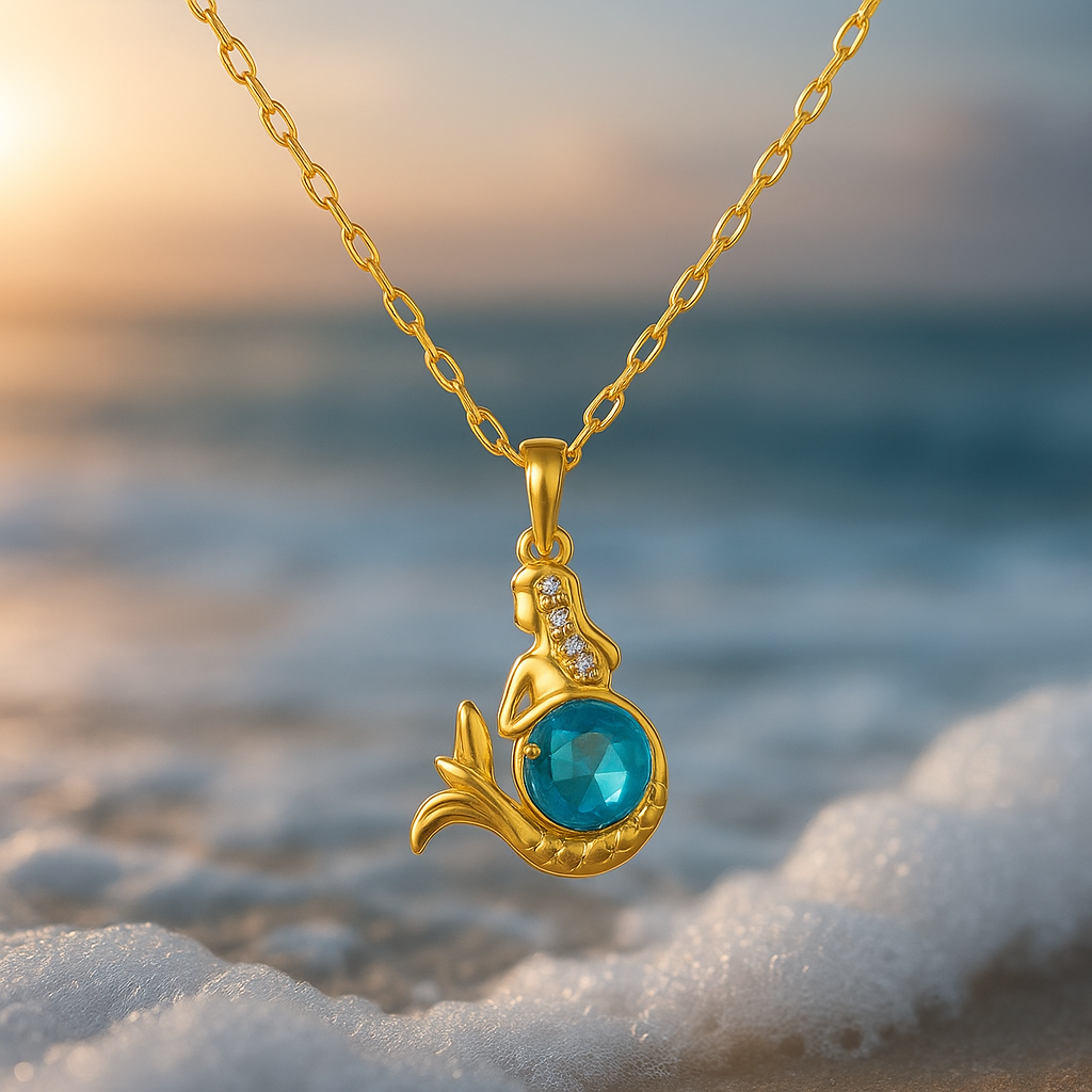 Collier de sirène avec cristal bleu en or