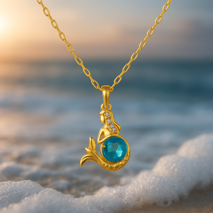 Collier de sirène doré avec cristal bleu