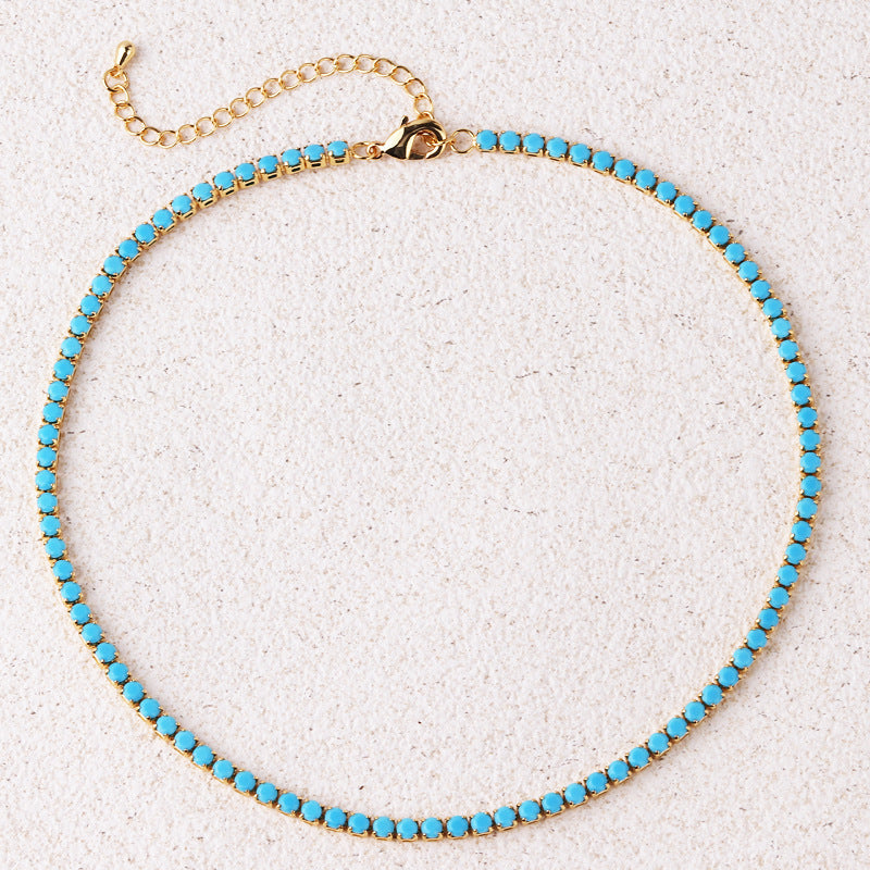 Collier de tennis rond turquoise en or