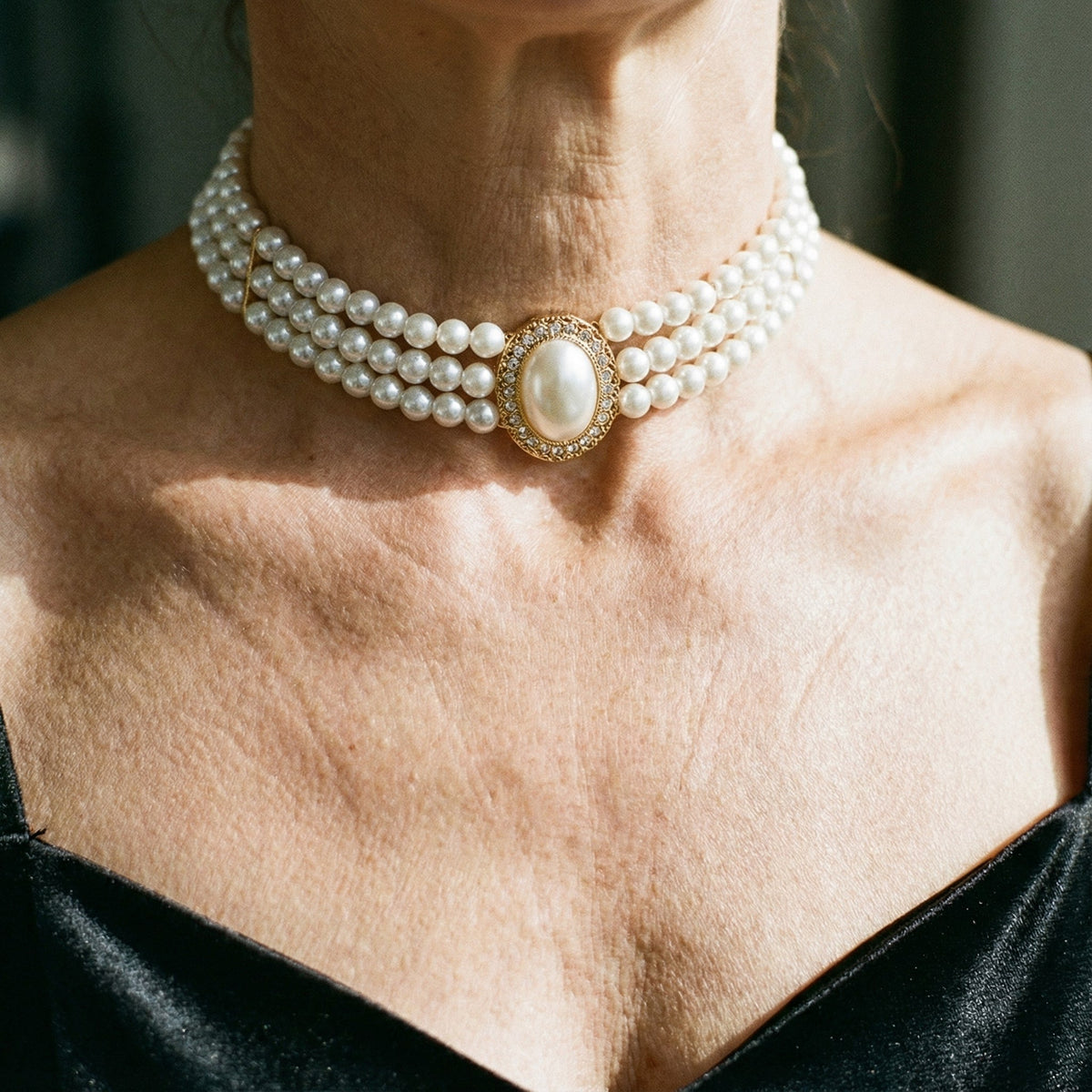 Collier élégant avec trois perles en or