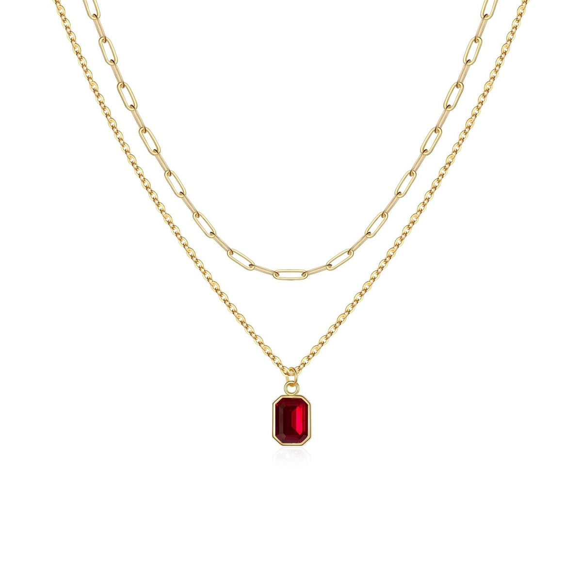 Collier en rubis superposé avec Trombone en or