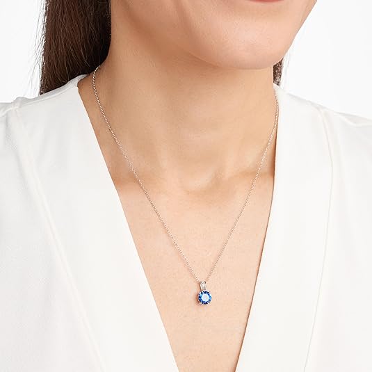 Collier en saphir Taillé rond en or blanc