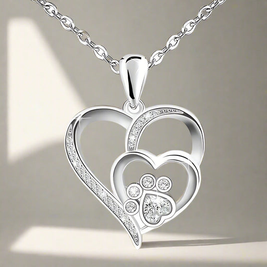 Collier en argent avec patte et cœur en zirconium