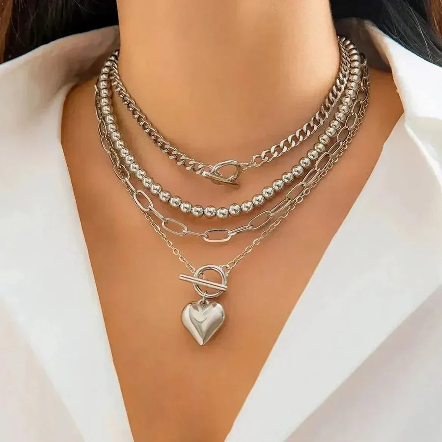 Collier en couches en forme de cœur en or