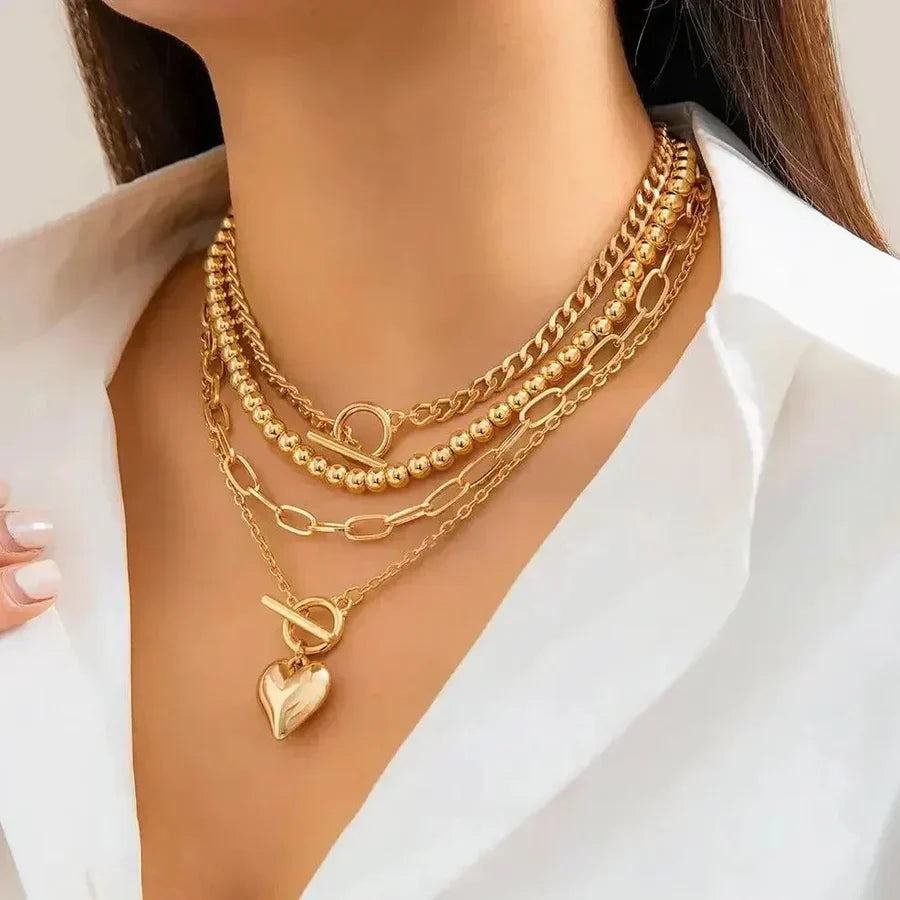 Collier en couches en forme de cœur en or