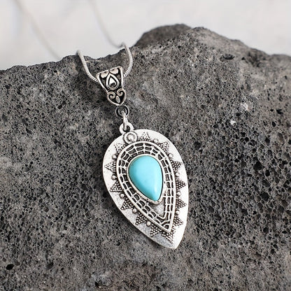 Collier en goutte d'eau turquoise Arlisse | Or blanc