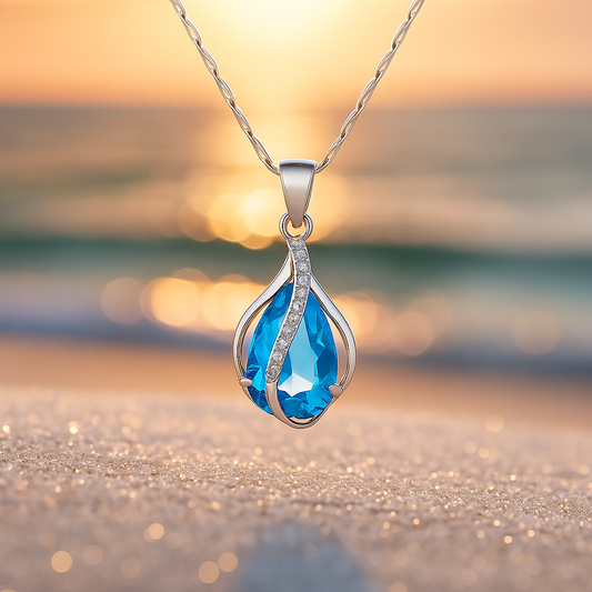 Collier en goutte fait main en zircon bleu