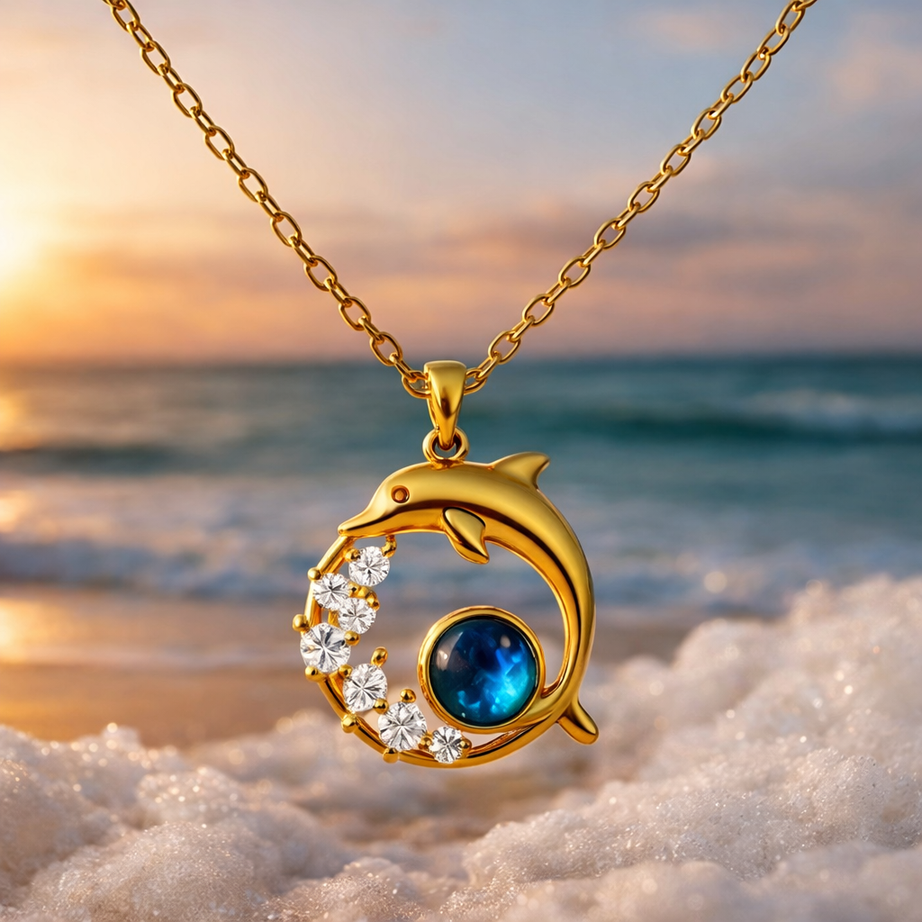Collier avec dauphin et cristal en or
