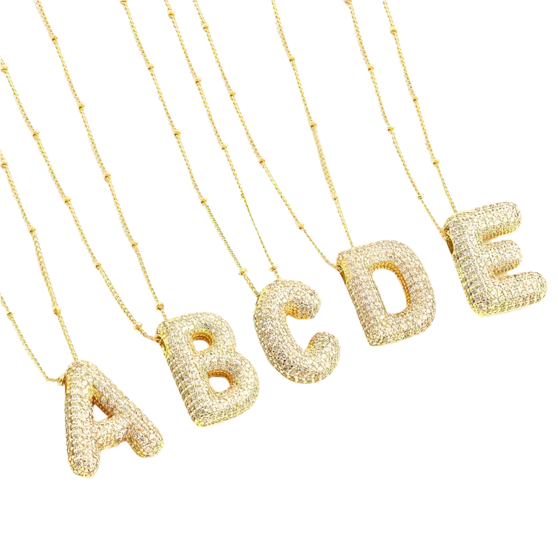 Collier initial en lettres bulles en or blanc