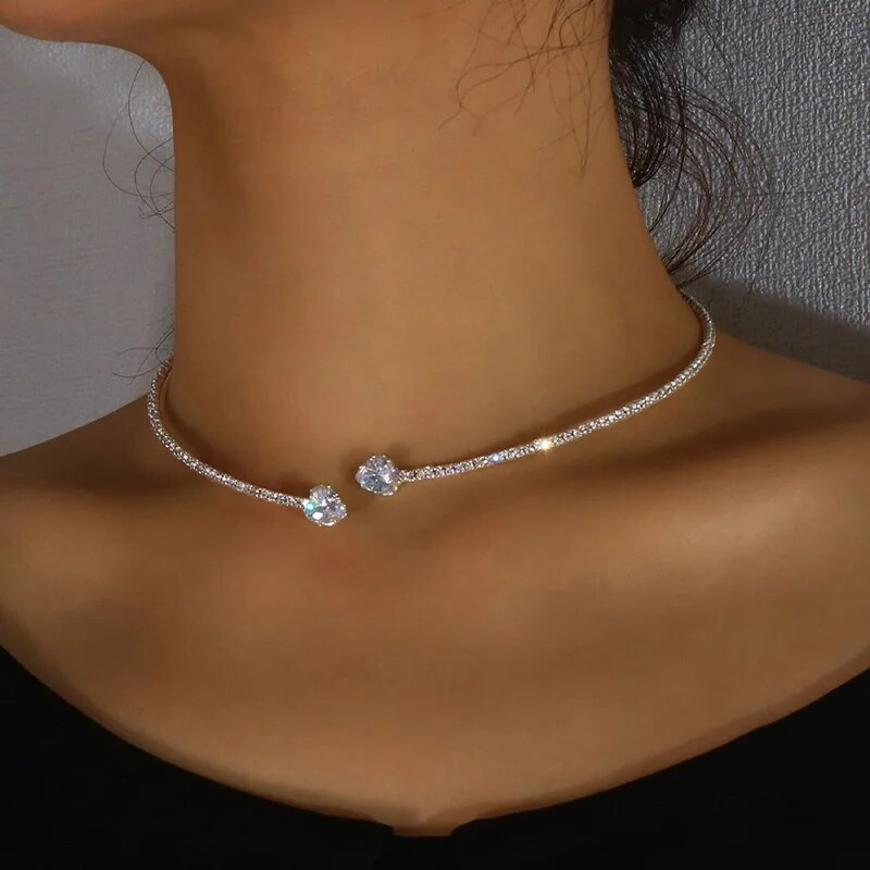 Collier rétro à double rangée de brillants en or