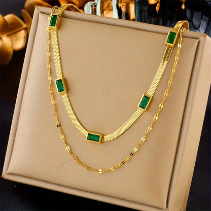 Collier rétro en or à deux couches « Sorella Gem »