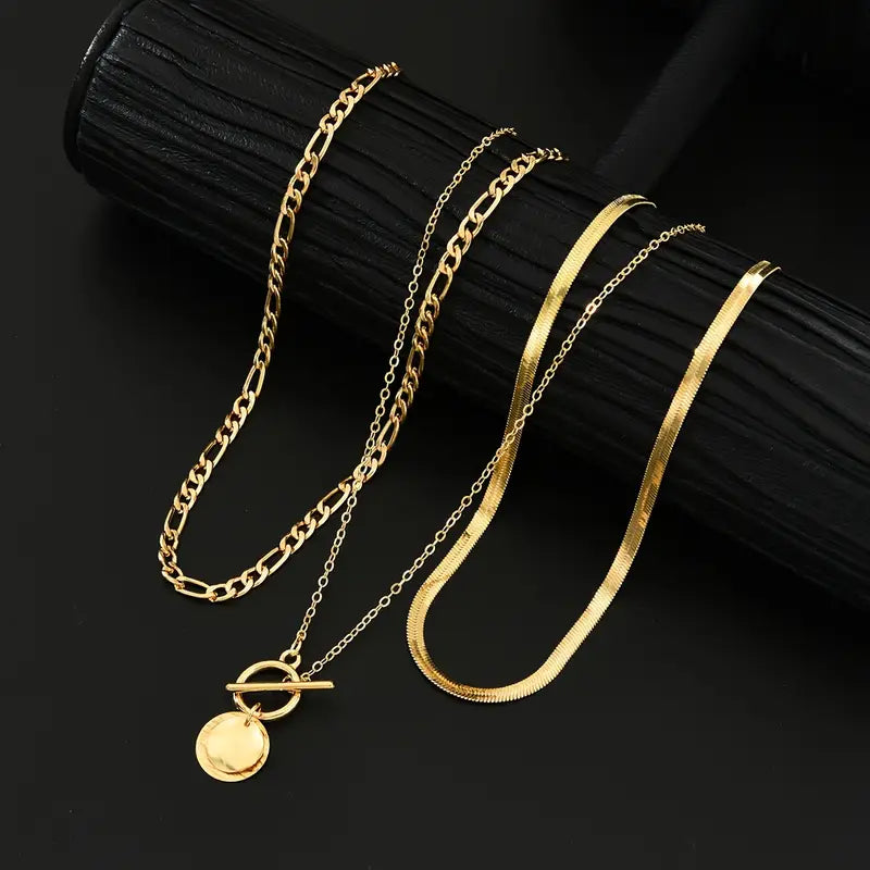 Collier superposé en pièce texturée Savira en or
