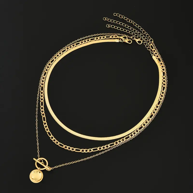 Collier superposé en pièce texturée Savira en or