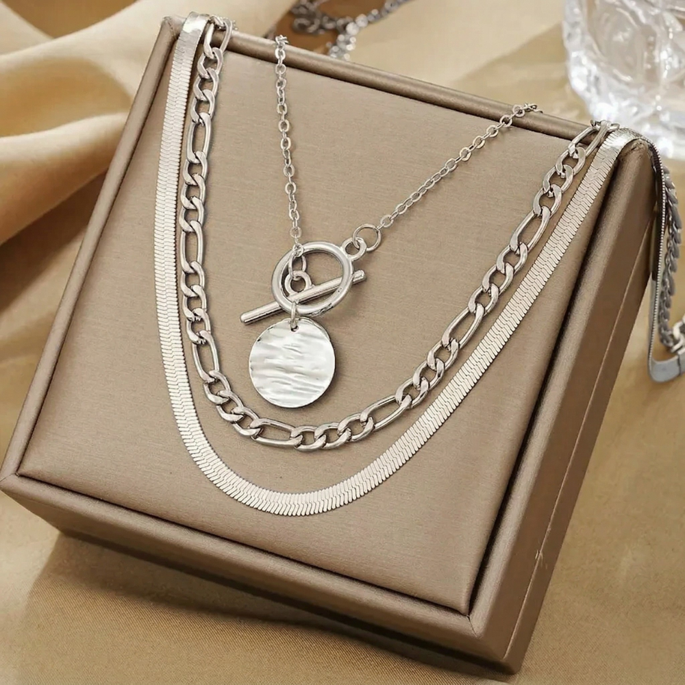 Collier superposé en pièce texturée Savira en or blanc