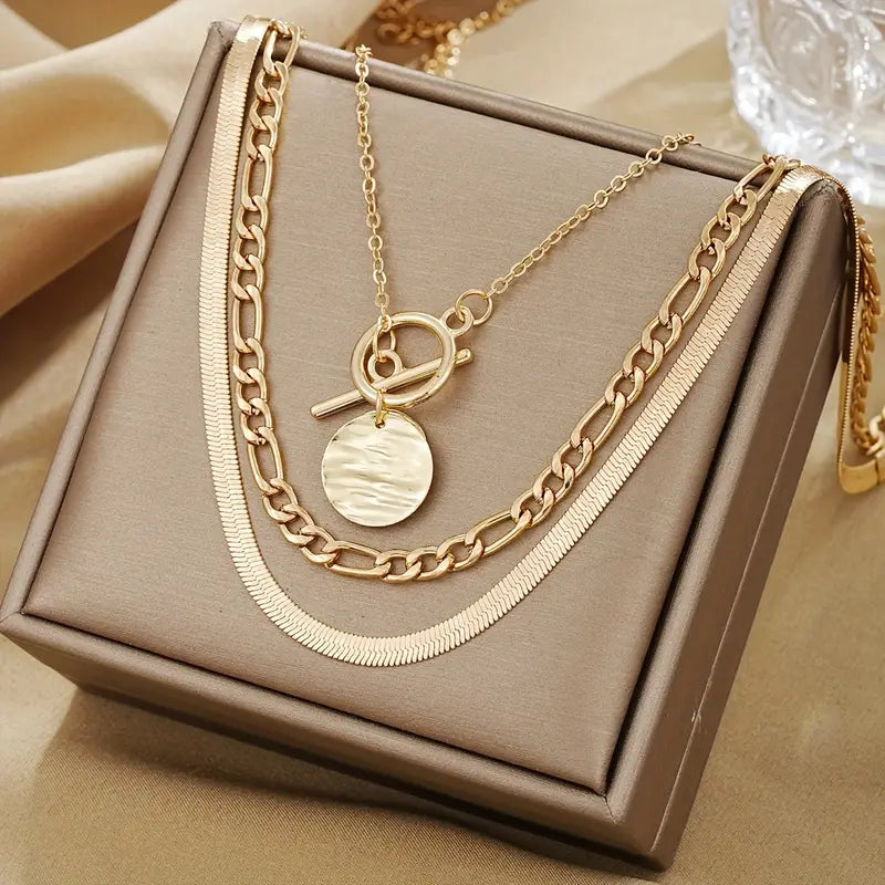 Collier superposé en pièce texturée Savira en or