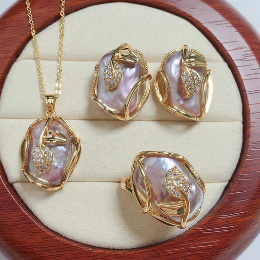 Collier total + Boucles d'oreilles avec perles d'or d'eau