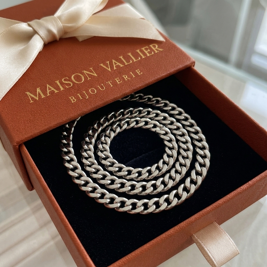 Collier cubain à gros maillons en or blanc