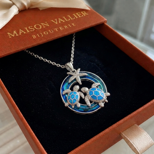 Collier avec tortue, cercle et opale