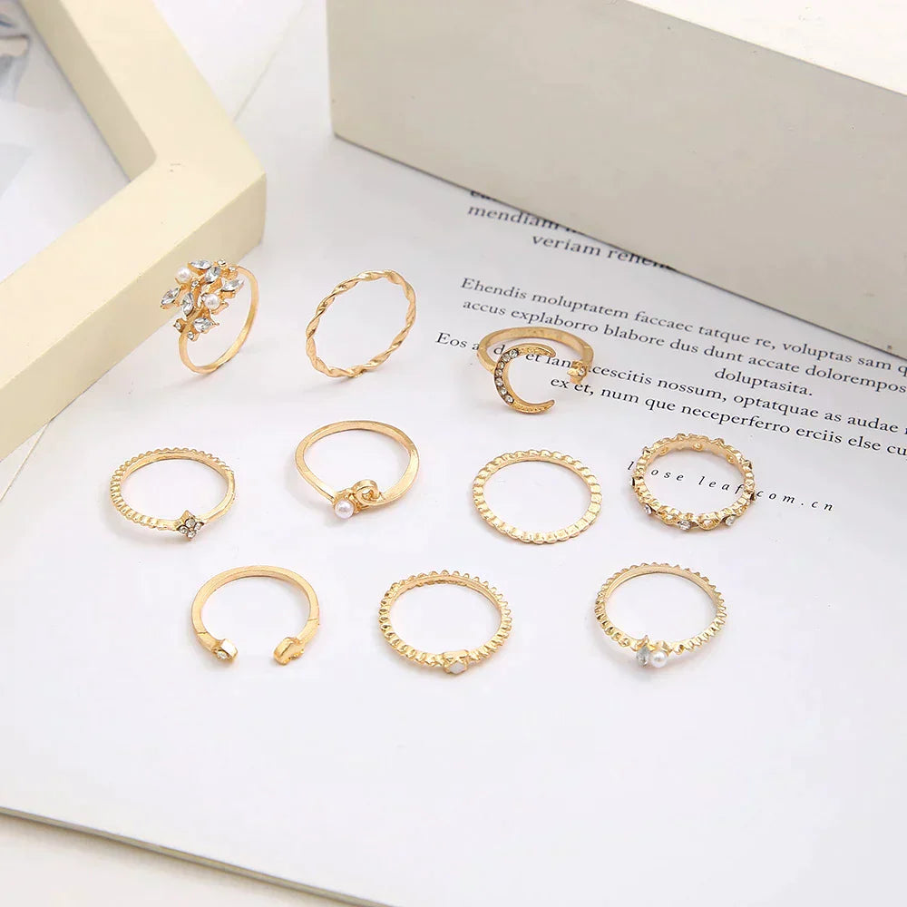 Ensemble de 10 anneaux d'assistance ornés d'or blanc et d'or en or blanc