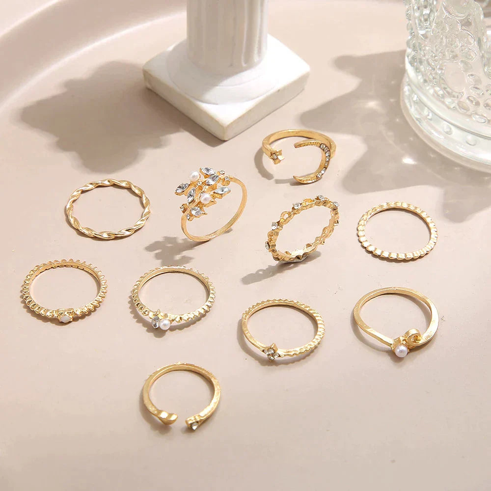 Ensemble de 10 anneaux d'assistance ornés d'or blanc et d'or en or blanc