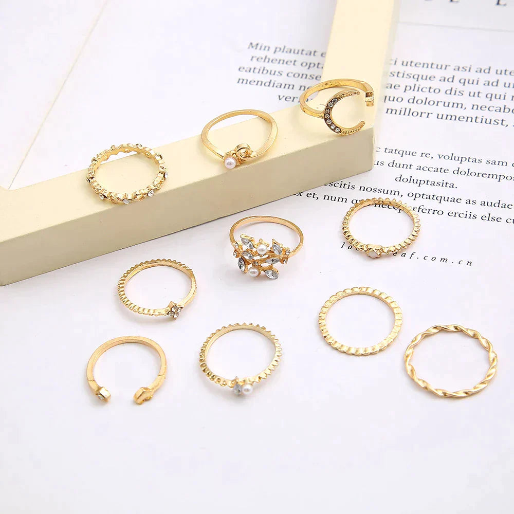 Ensemble de 10 anneaux d'assistance ornés d'or blanc et d'or en or blanc