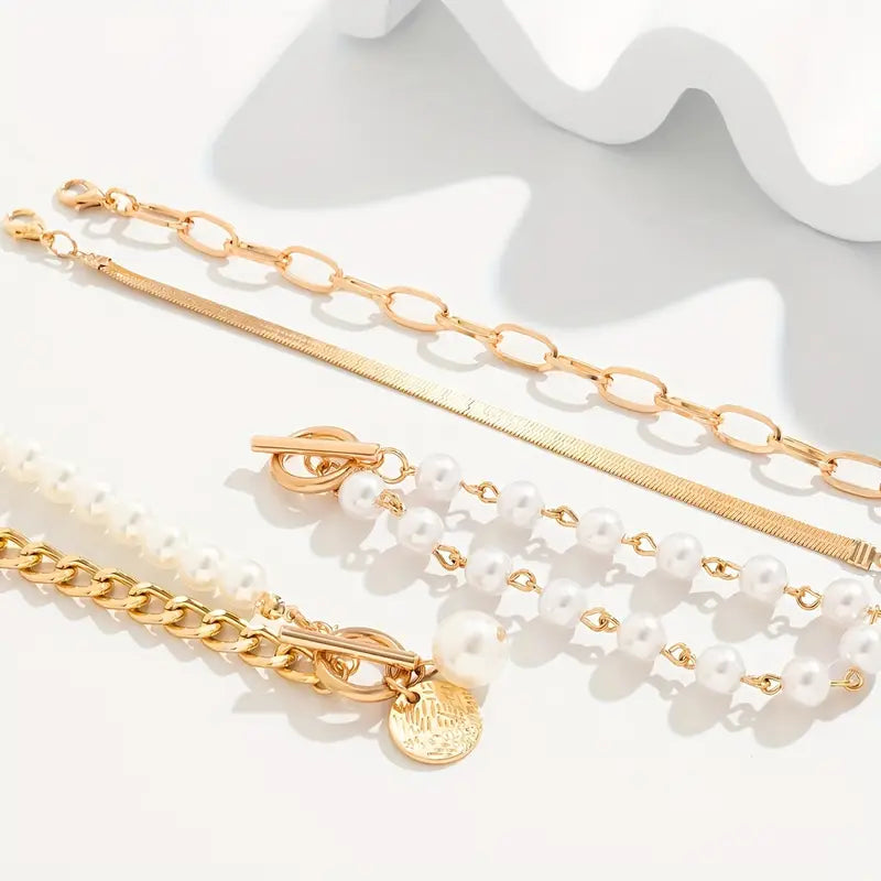 Ensemble de bracelets chic - serpent, perles & maillons en or