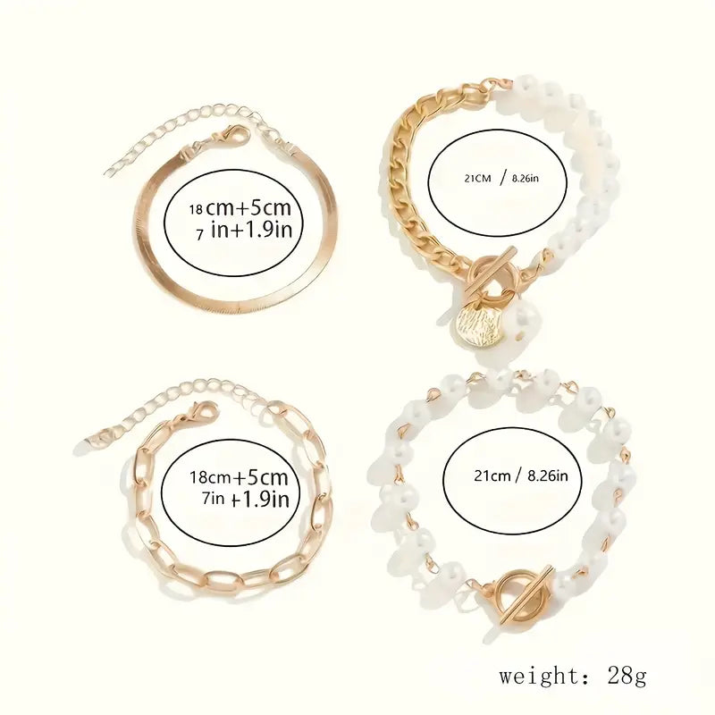 Ensemble de bracelets chic - serpent, perles & maillons en or
