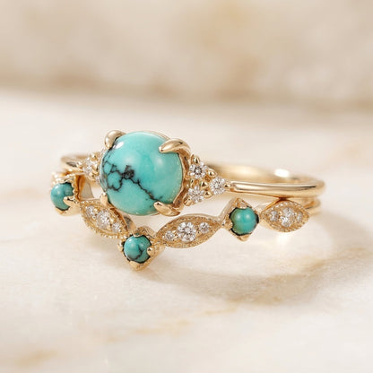 Ensemble de bagues dorées avec turquoise