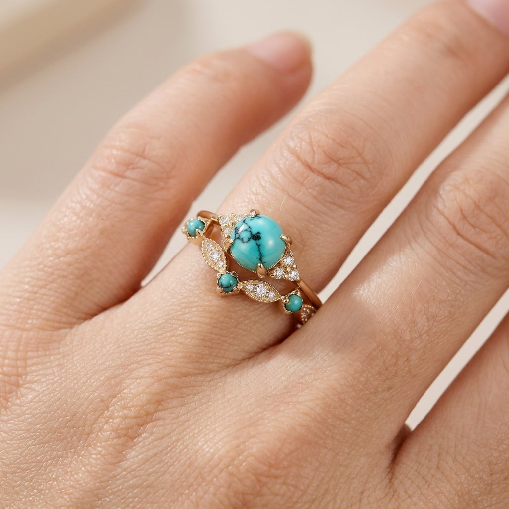 Ensemble de bagues avec turquoise en or