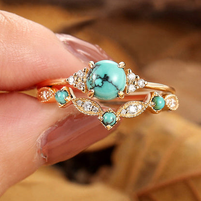 Ensemble de bagues en or avec turquoise