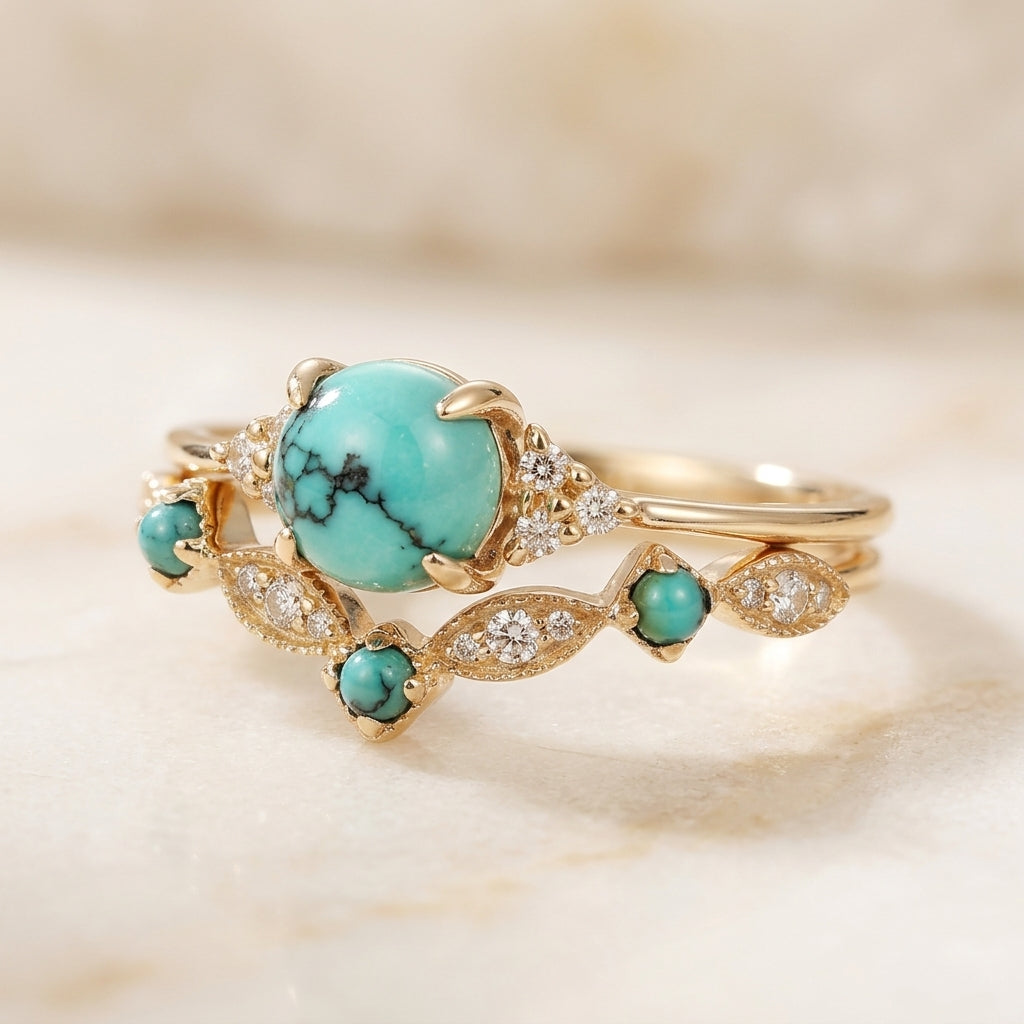 Ensemble de bagues avec turquoise en or