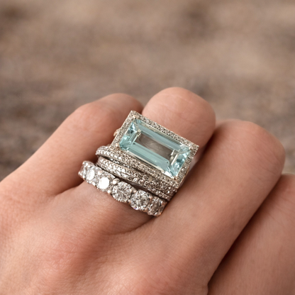 Ensemble de bagues rétro avec pierre en turquoise en or blanc