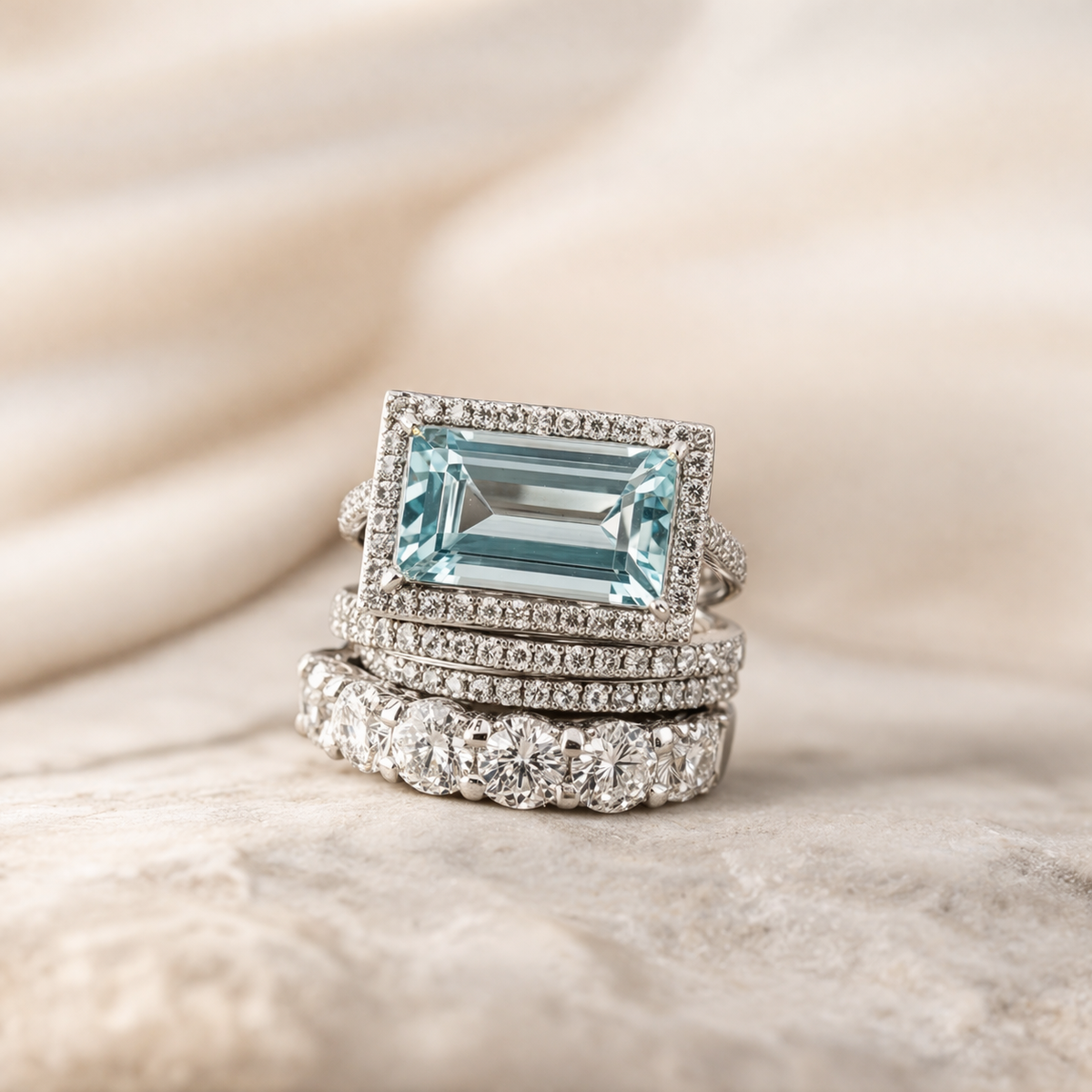 Ensemble de bagues rétro avec pierre en turquoise en or blanc