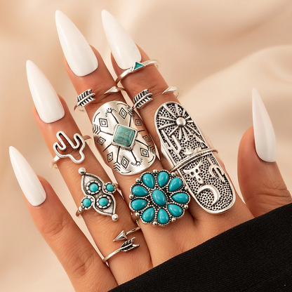 Ensemble de bagues rétro en argent et turquoise