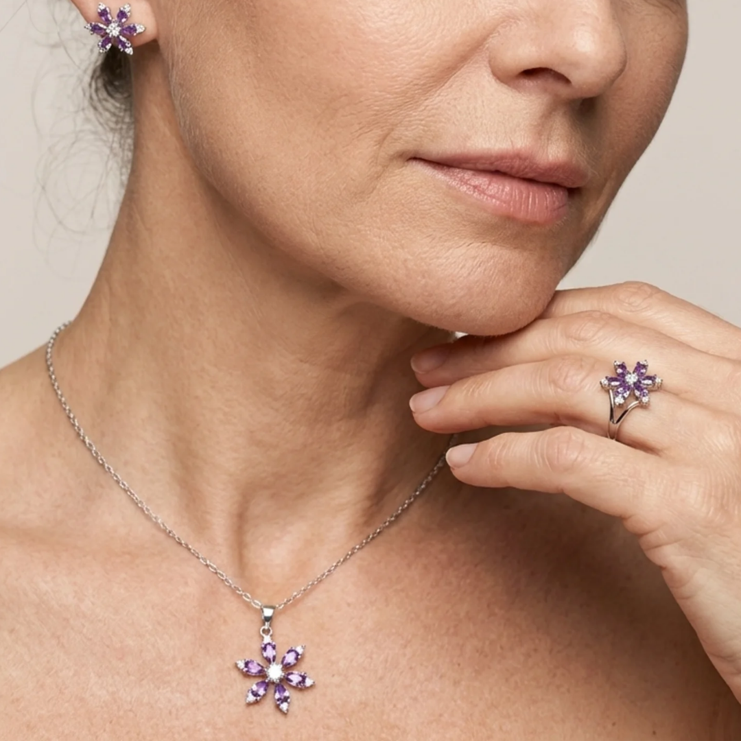 Ensemble de bijoux améthystes en or blanc