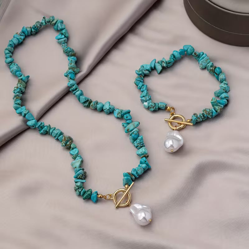 Ensemble de bijoux élégants en pierres naturelles et perles en or