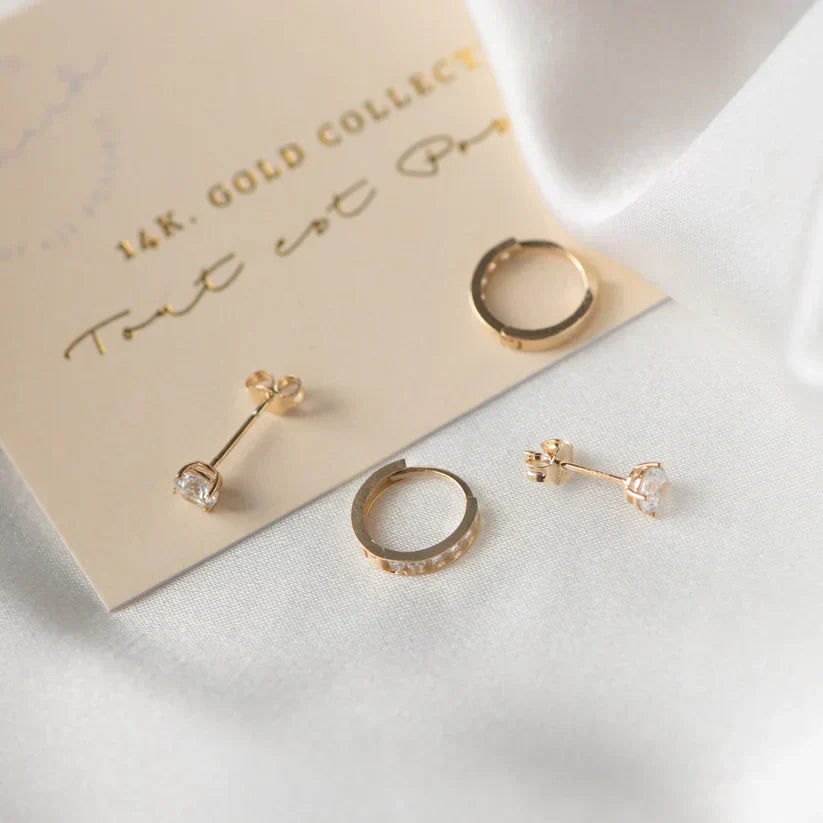 Ensemble de boucles d'oreilles « Dara brillant » avec pierres en or
