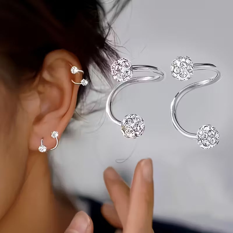 Ensemble de boucles d'oreilles légères de luxe avec des billes en spirale et des brillants en or