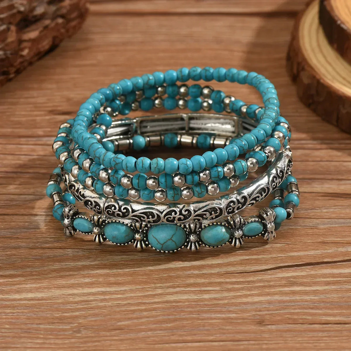 Ensemble de bracelets boho avec des perles turquoise en or