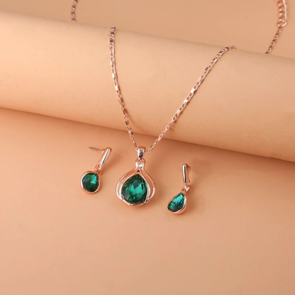 Ensemble de collier et boucles d'oreilles en cristal vert et or